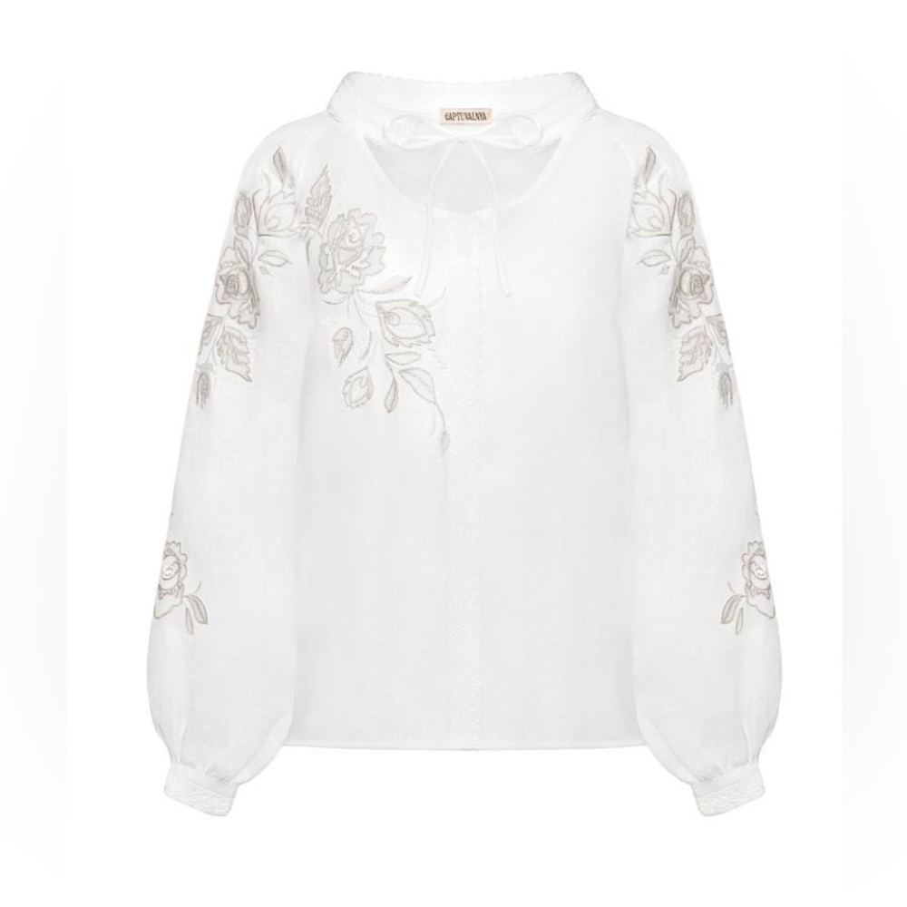 Gaptuvalnya Women’s shirt with embroidery “Rose” white ornament size S new